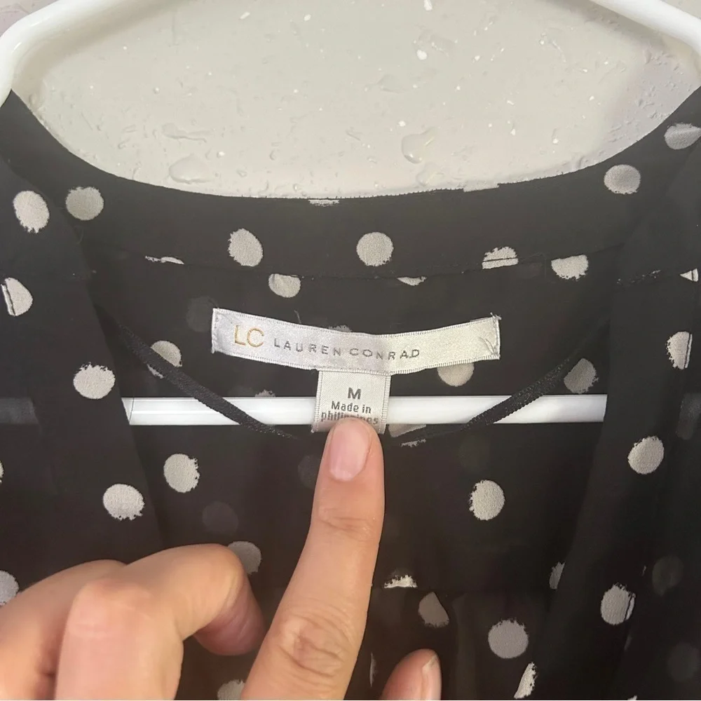 🦋LC Lauren Conrad Black Cream Polka Dot Semi Sheer Blouse Office Casual Neutral